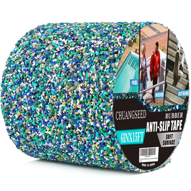 CHUANGSEED Blue Rubber Anti-Slip Tape 6" x 15ft Multi-Purpose Heavy Duty, Outdoor/Indoor Waterproof, Safety Anti-Slip Tape for Stair Tread Traction, Pool,Trail, Bathroom, Wooden Stair - Image 1
